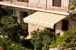 Studio, garden and studio entrance, sunshade